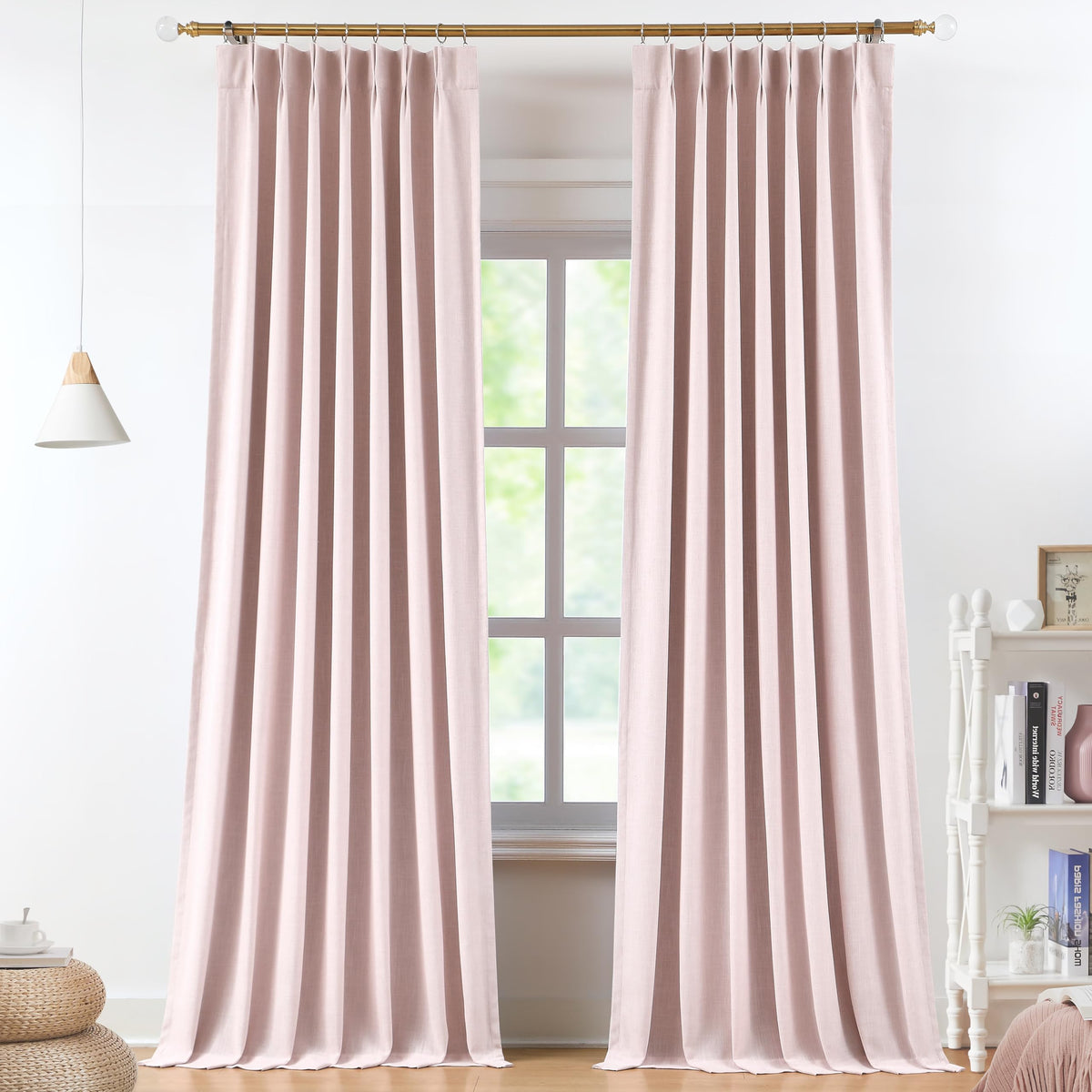 Vision Home Pinch Pleated Full Blackout Curtains Linen Blended Room Darkening Window Curtains 84 inch for Living Room Bedroom Thermal Insulated Pinch Pleat Drapes with Hooks 2 Panel 40"Wx84"L,Blue Fog