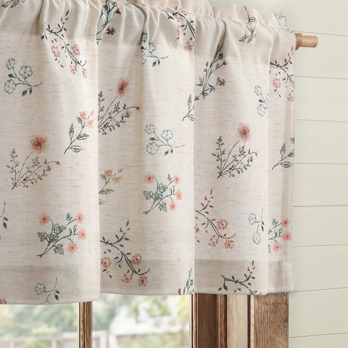 Boho Floral 100% Blackout Curtains 84 Inch 2 Panels Linen Texture