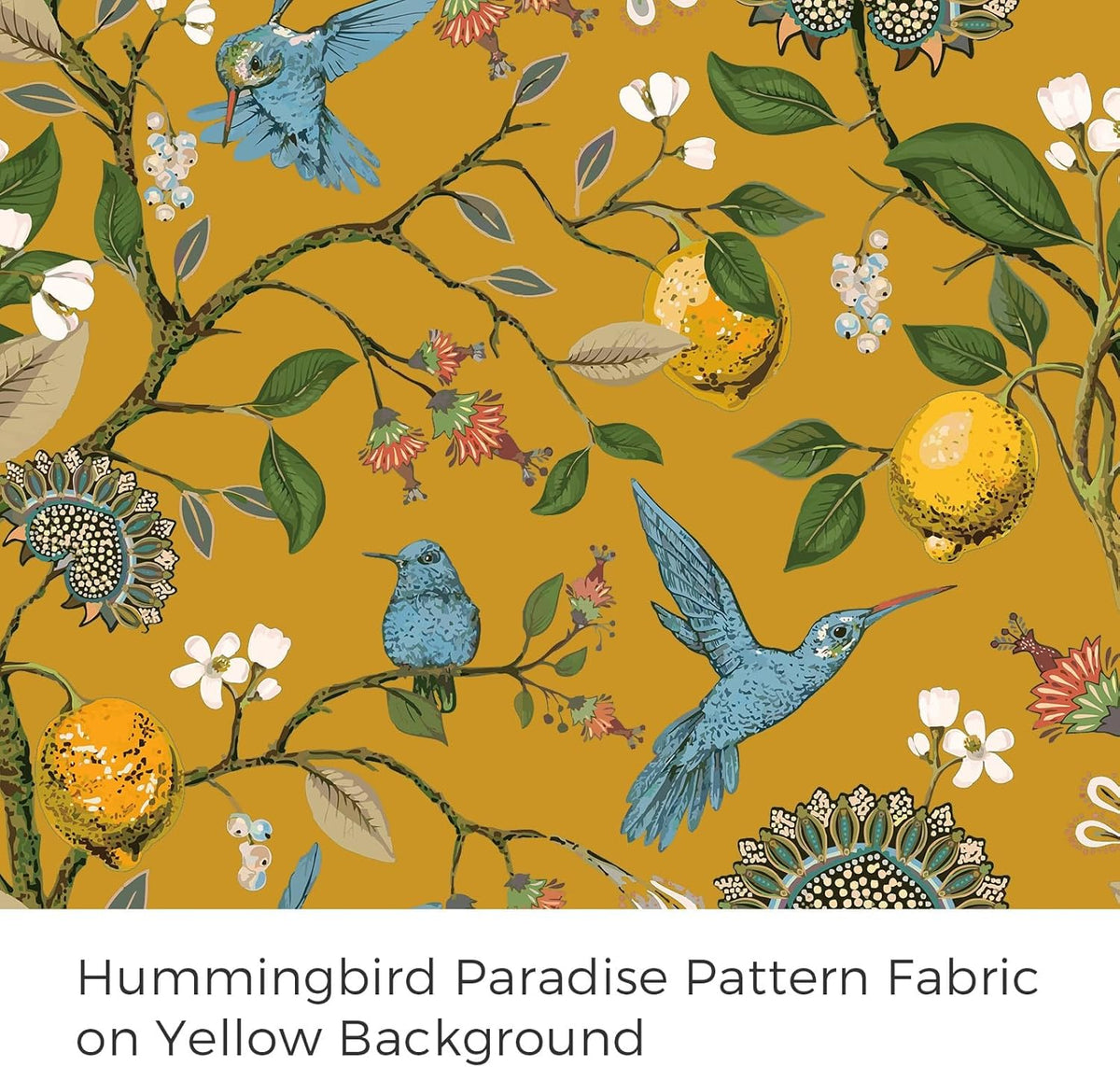 Topfinel Mustard Yellow Vintage Curtains & Drapes 84 Inches Long, Grommet Luxury Whimsical Floral Lemon Hummingbird Patterned Waverly Mid Century Colorful Blackout Drapes for Living Room Bedroom