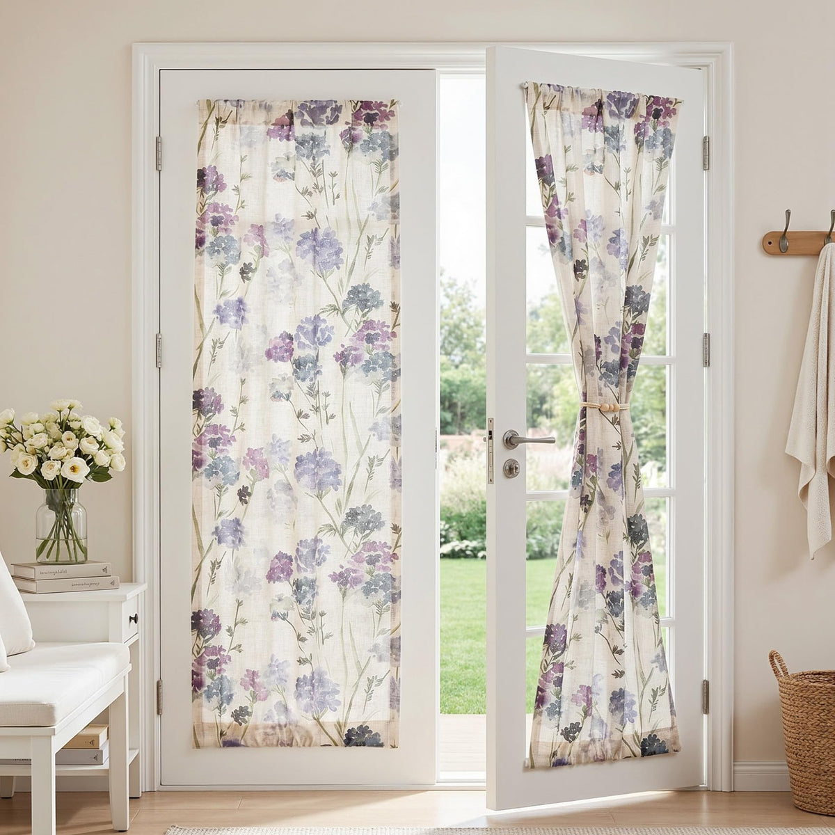 MYSKY HOME Floral Curtains 72 inch for Living Room Linen Semi Sheer Light Filtering Privacy Protect Lightweight Drapes Decor Farmhouse Soft Touch for Dining Room, Yellow, 52" Wide, 2 Panels