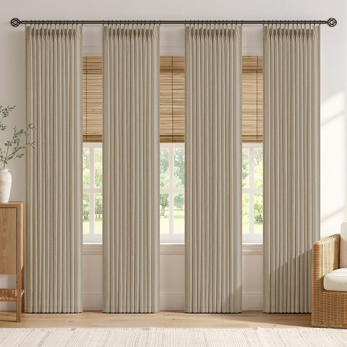 MIULEE 4 Panels Set Pinch Pleated Linen Curtains 90 Inches Long Natural