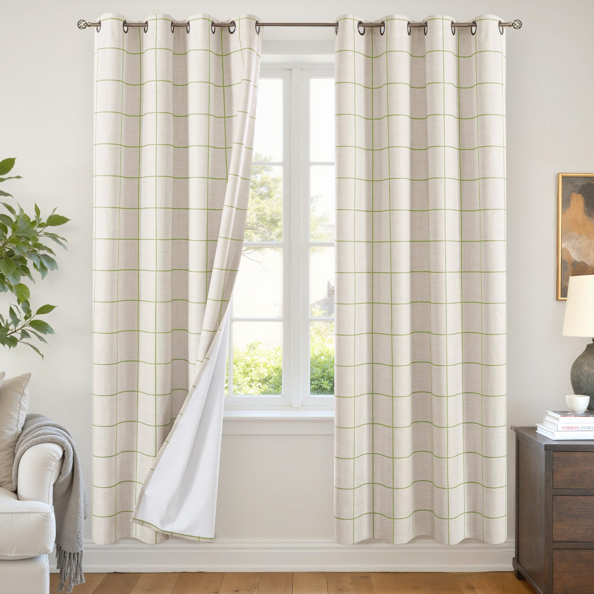 Lajode Linen Blackout Curtains - Boho Plaid 52x84 Inch 2 Panels, Natural