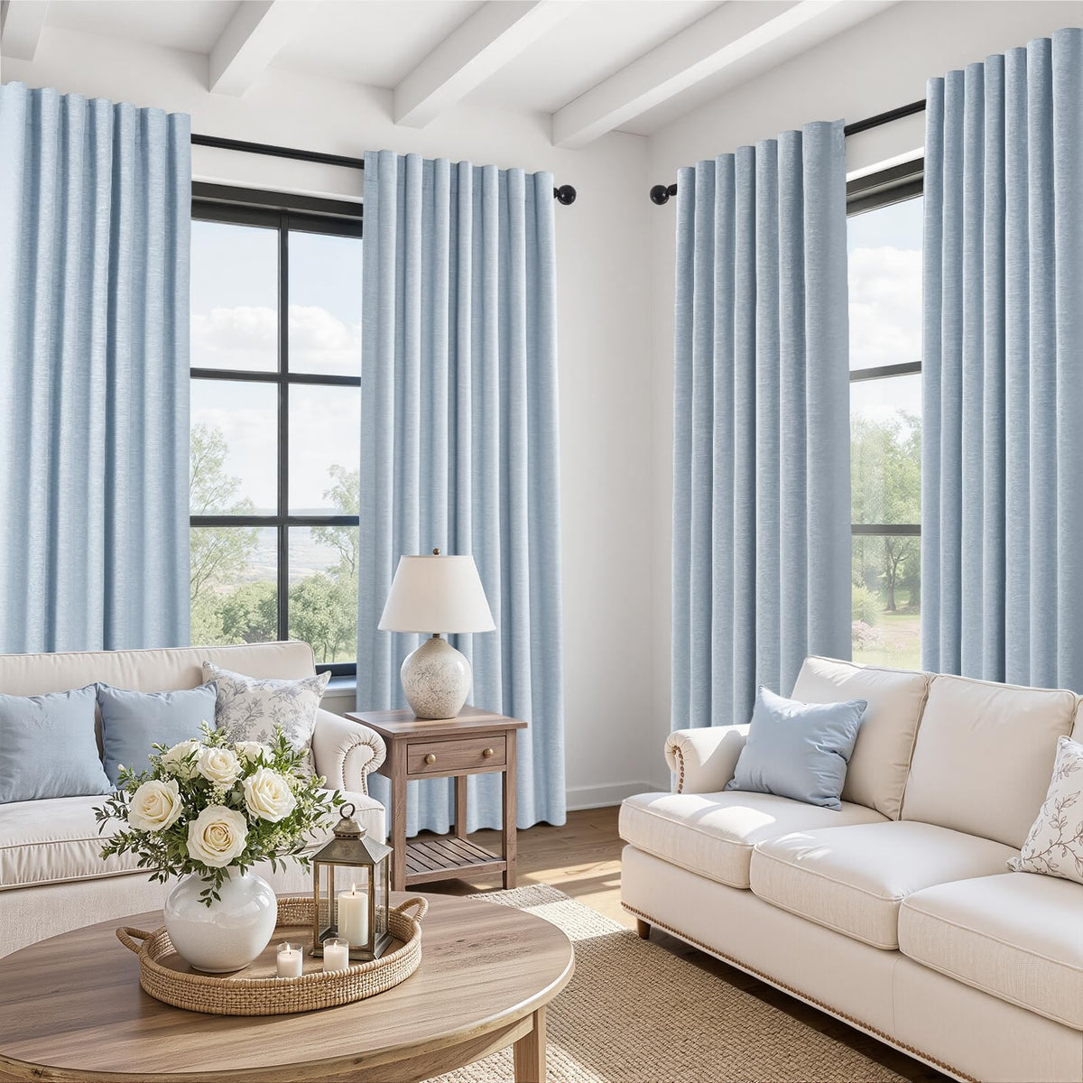 Topfinel Linen Blackout Curtains 96 Inch Long, Boho Farmhouse Ivory Birch Viral Drapes Pinch Pleated Curtains with Hooks for Living Room, Neutral 8 FT Back Tab Bedroom Curtains 52" X 96" 2 Panels
