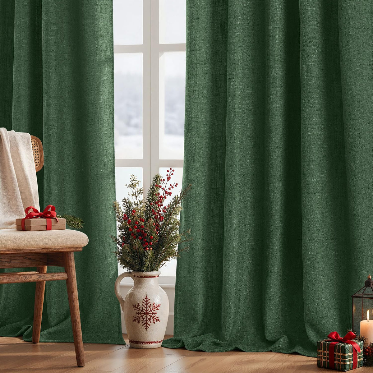 MIULEE Thick Linen Curtains, 42Wx72L, Light Blue Semi Sheer Linen Textured