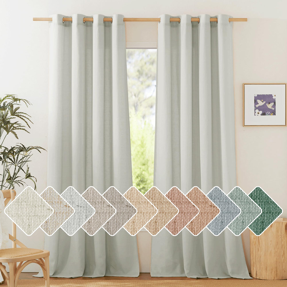 NICETOWN Natural Linen Curtains 84 inch Long 2 Panels Set, Grommet Top Thick Linen Burlap Semi Sheer Vertical Drapes Privacy Assured with Light Filtering for Bedroom/Living Room, W55 x L84