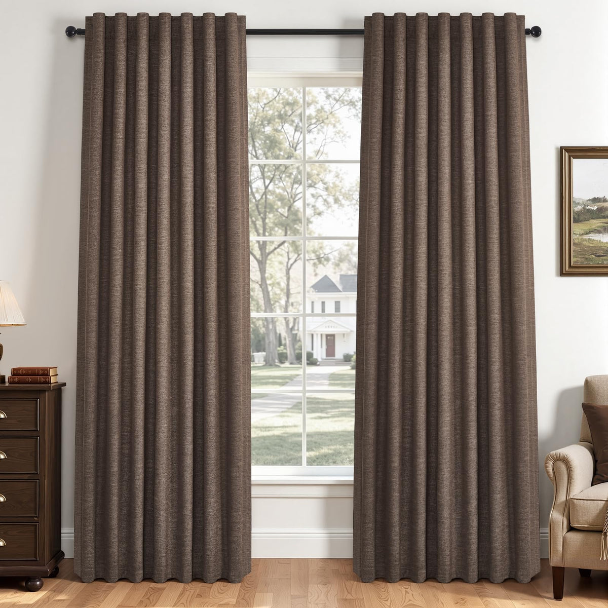 Topfinel Linen Blackout Curtains 96 Inch Long, Boho Farmhouse Ivory Birch Viral Drapes Pinch Pleated Curtains with Hooks for Living Room, Neutral 8 FT Back Tab Bedroom Curtains 52" X 96" 2 Panels