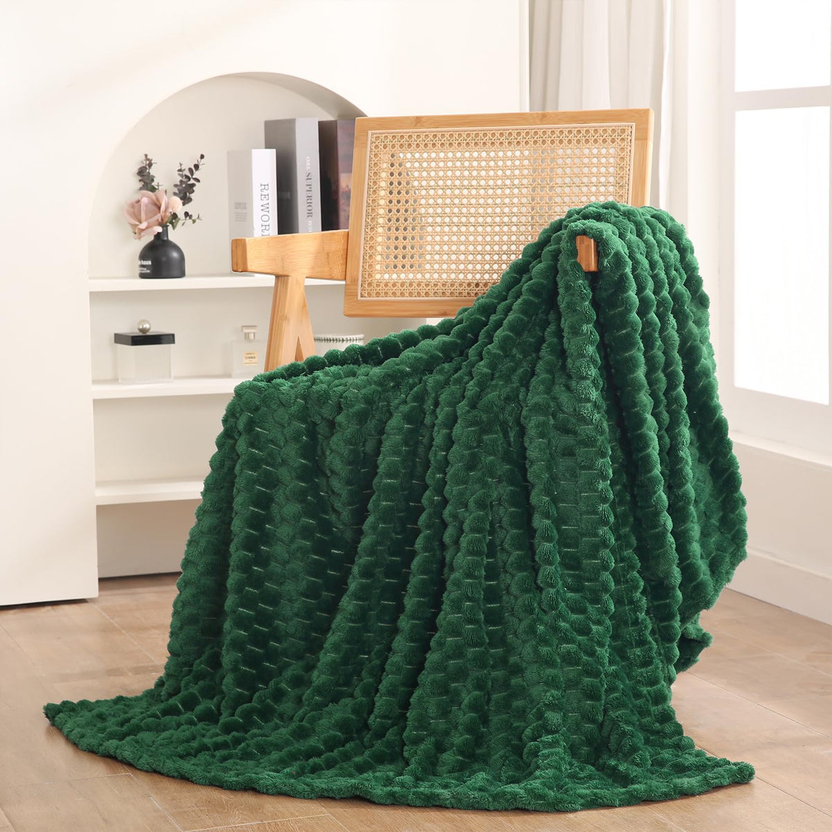 Puncuntex Burnt Orange Throw Blanket 50"×60" Fuzzy 3D Jacquard Decorative