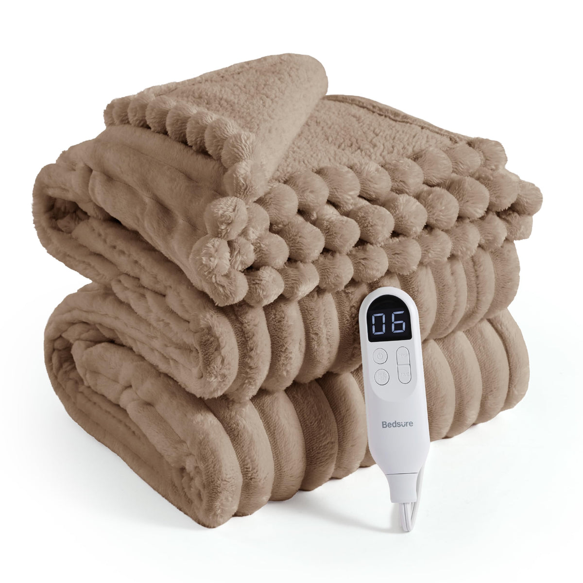 Bedsure Heated Blanket Electric Throw - Thick Striped Fast Heating Electric Blanket with Preheat Function, 6 Heat & 6 Timer (Up to 10H), 8H Auto Off, ETL Certified, Gifts for Women (50"x60", White)