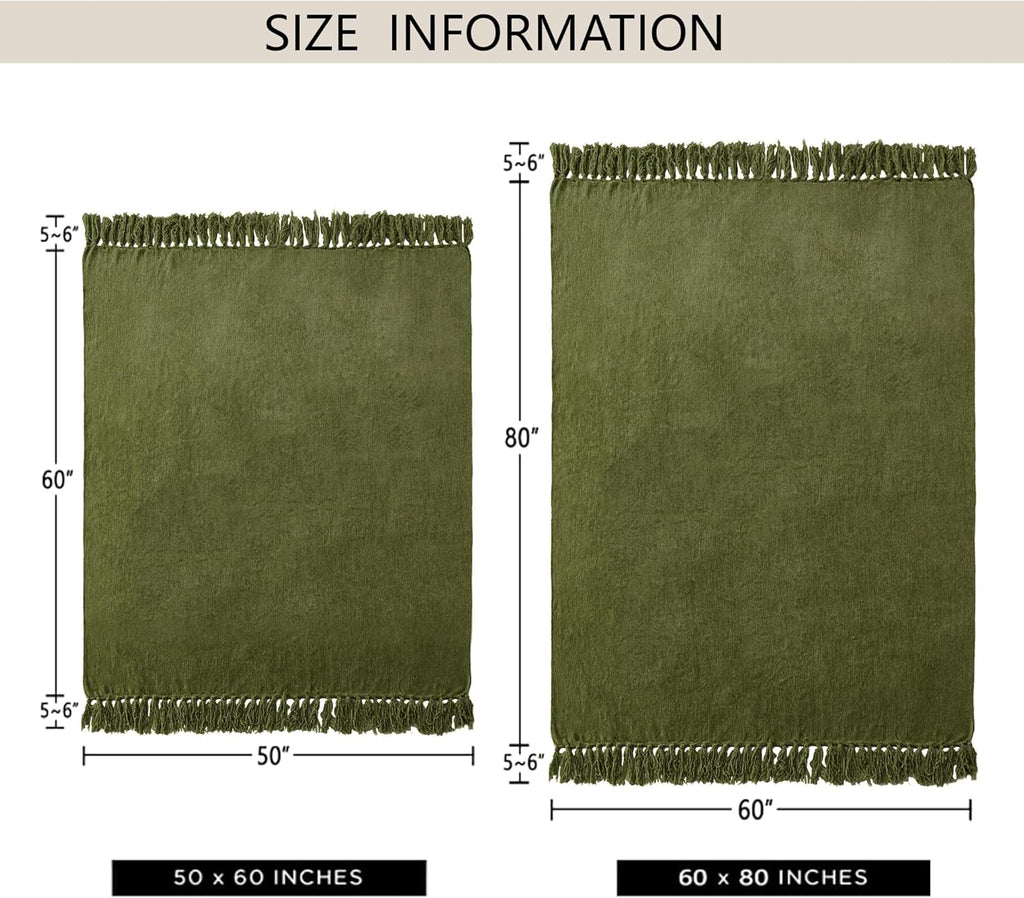 Chenille Throw Blanket for Couch 50" x 60", Olive Green