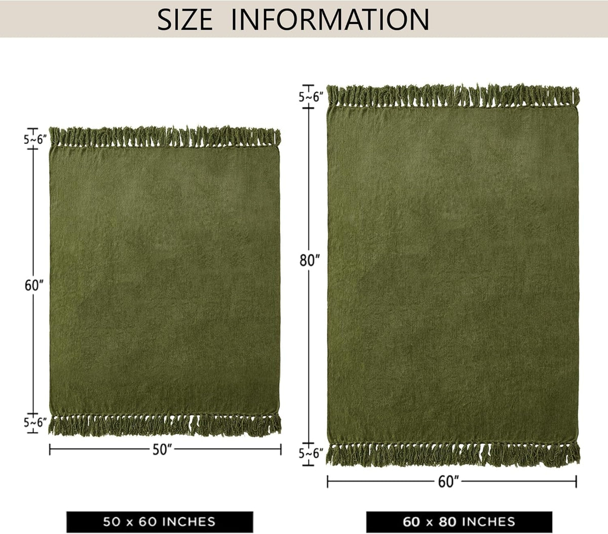 Chenille Throw Blanket for Couch 50" x 60", Olive Green