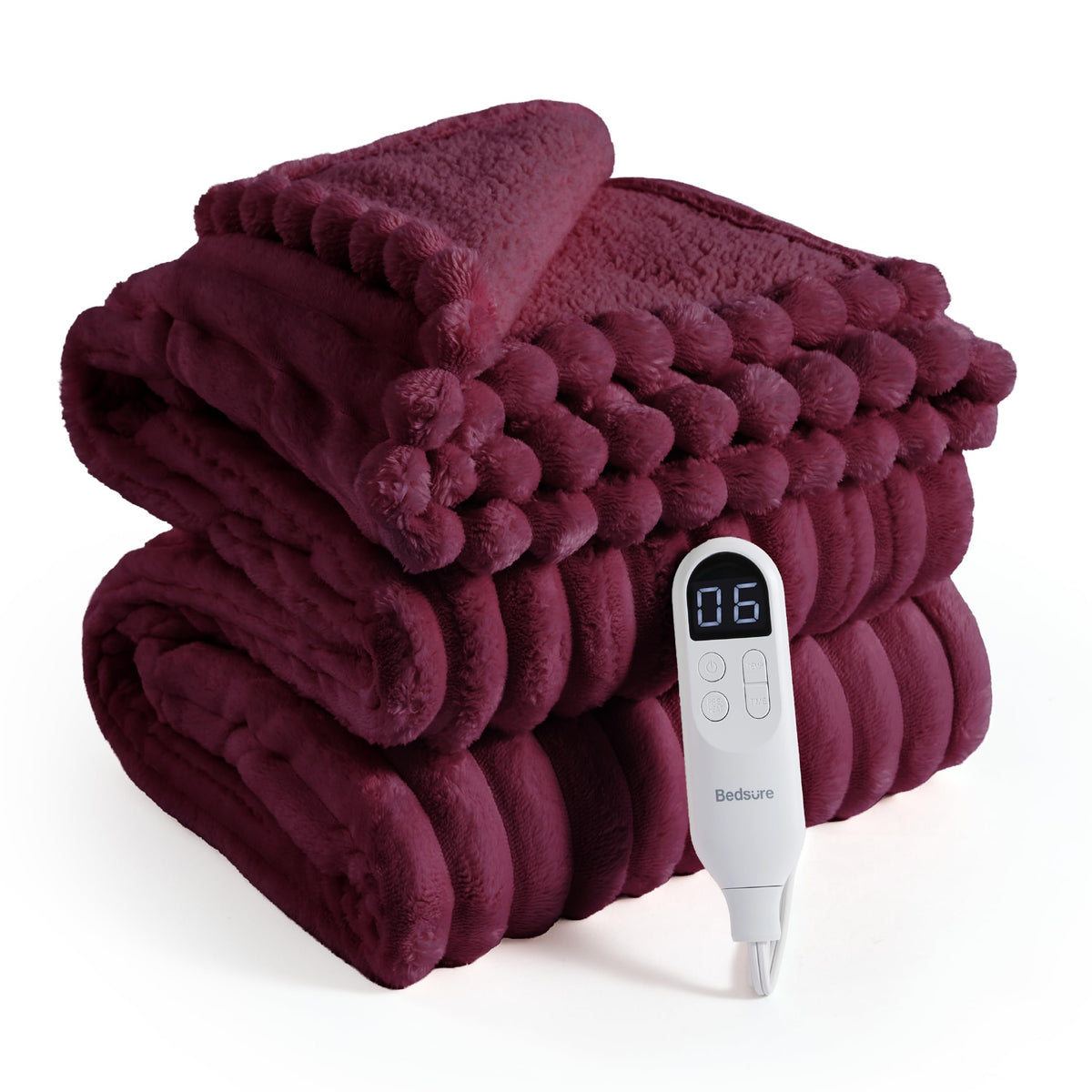 Bedsure Heated Blanket Electric Throw - Thick Striped Fast Heating Electric Blanket with Preheat Function, 6 Heat & 6 Timer (Up to 10H), 8H Auto Off, ETL Certified, Gifts for Women (50"x60", White)