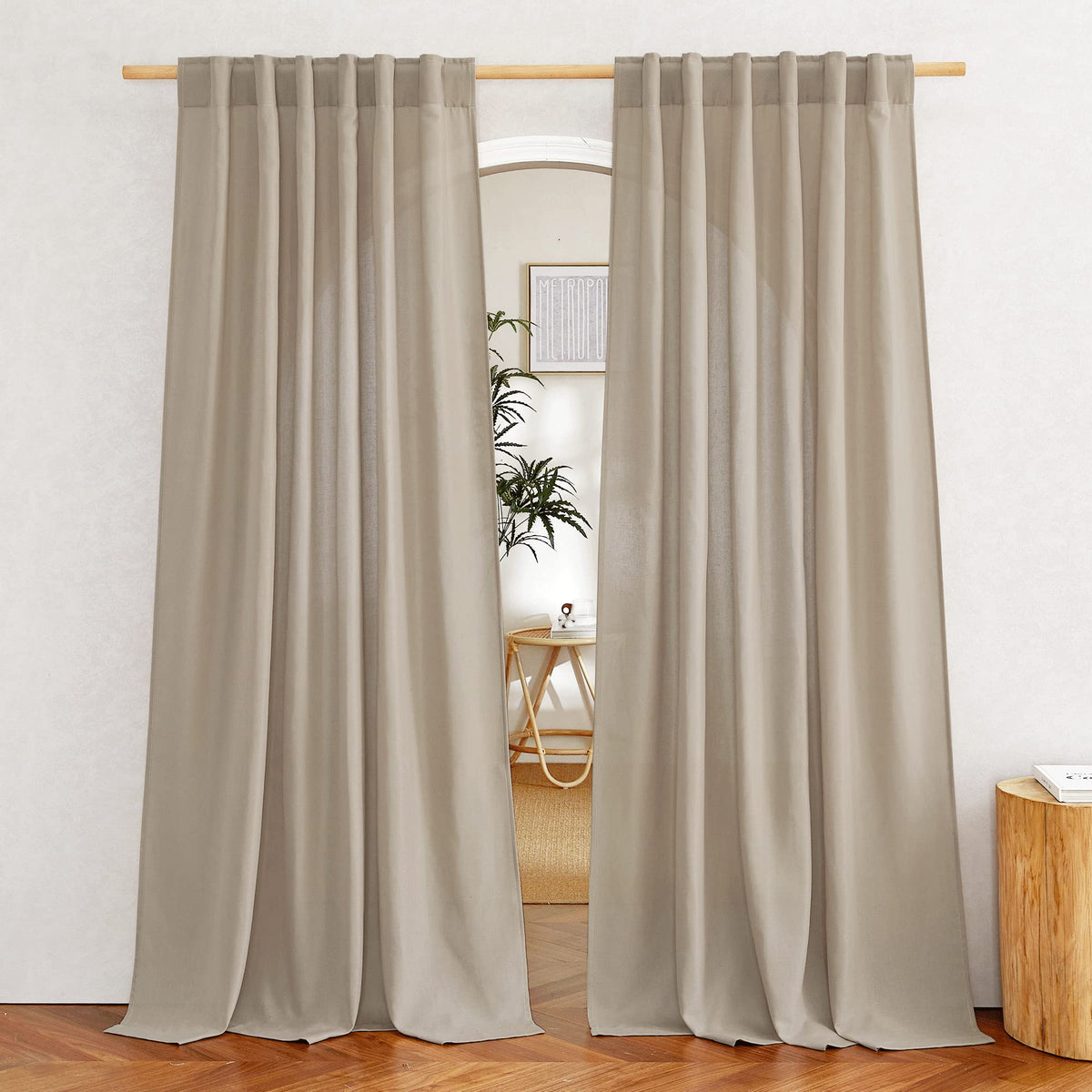 NICETOWN Flax Sheer Linen Curtains for Living Room 95 inch Long 2 Panels, Rod Pocket & Back Tab Semi Sheer Drapes Privacy Added with Light Filtering for Bedroom/Living Room, Natural, W55 x L95