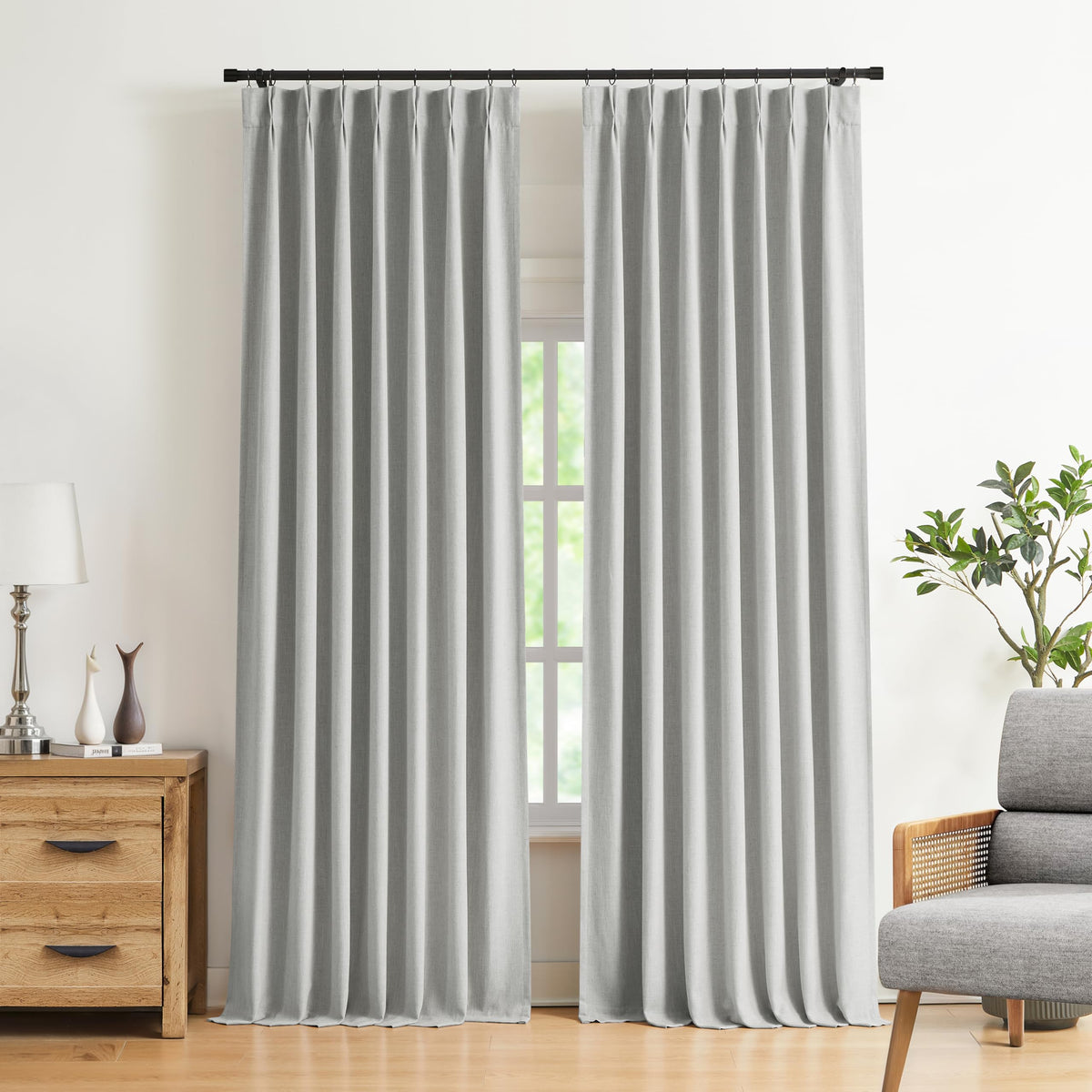 Vision Home Pinch Pleated Full Blackout Curtains Linen Blended Room Darkening Window Curtains 84 inch for Living Room Bedroom Thermal Insulated Pinch Pleat Drapes with Hooks 2 Panel 40"Wx84"L,Blue Fog