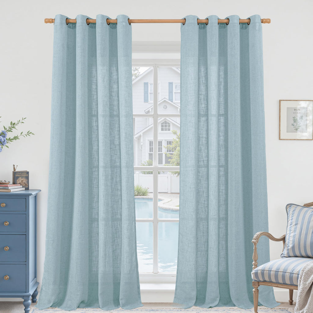 LAMIT Cream Ivory Linen Semi Sheer Curtains 84 inch Length for Bedroom