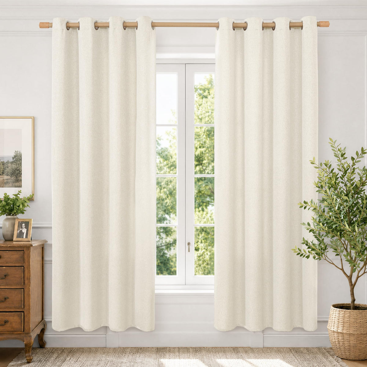 BGment Oatmeal Linen Curtains for Living Room 95 Inch Length 2 Panels Set, Privacy Drapes Light Filtering with Grommet for Farmhouse Bedroom No See Through, Each 52 Inch Wide
