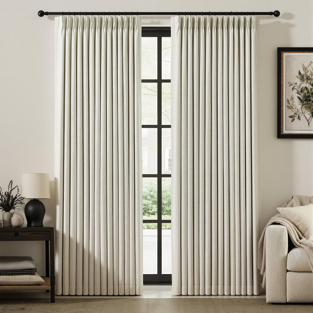 IVAPUPU Natural Linen Blend Blackout Curtains for Bedroom 108 Inch Long