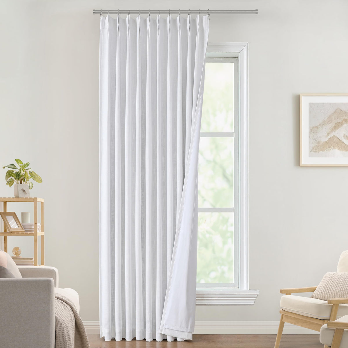 Vision Home Pinch Pleated Full Blackout Curtains Linen Blended Room Darkening Window Curtains 84 inch for Living Room Bedroom Thermal Insulated Pinch Pleat Drapes with Hooks 2 Panel 40"Wx84"L,Blue Fog