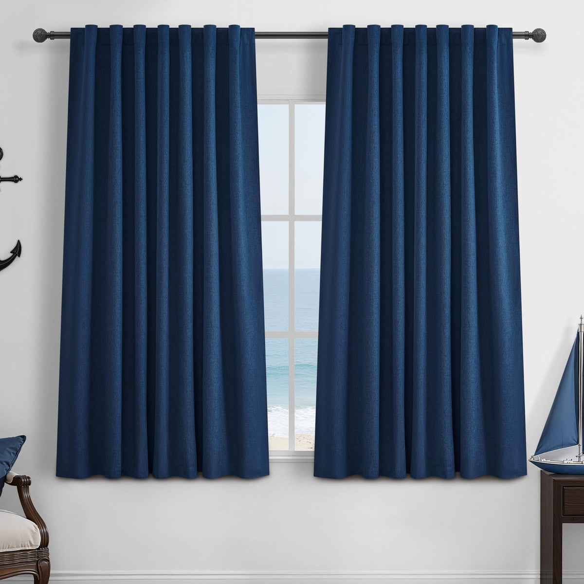 100% Blackout Curtains 84 Inch Length 2 Panels Set Farmhouse Style for Bedroom Windows/Living Room Thermal Insulated Neutral Boho Drapes Linen Blend Natural Ivory 7ft Long Hook Belt Pleated/Back Tab