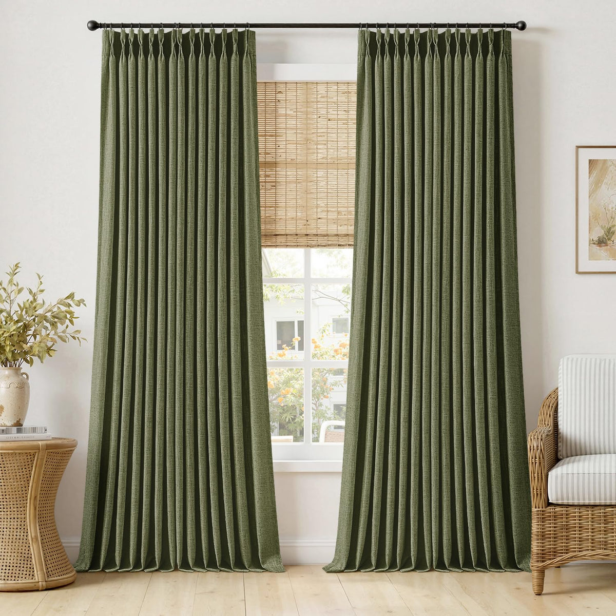 MIULEE Pinch Pleated Linen Curtains 96 Inches Long Beige White 2 Panels