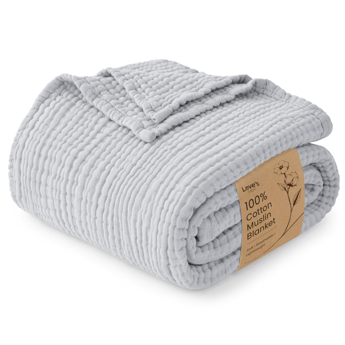 Love's cabin 100% Cotton Muslin Blanket, 6 Layer Lightweight Breathable Gauze Throw Blanket 50 x 60 Inches, Soft All Season Blanket for Couch, Bed, Sofa, Beige