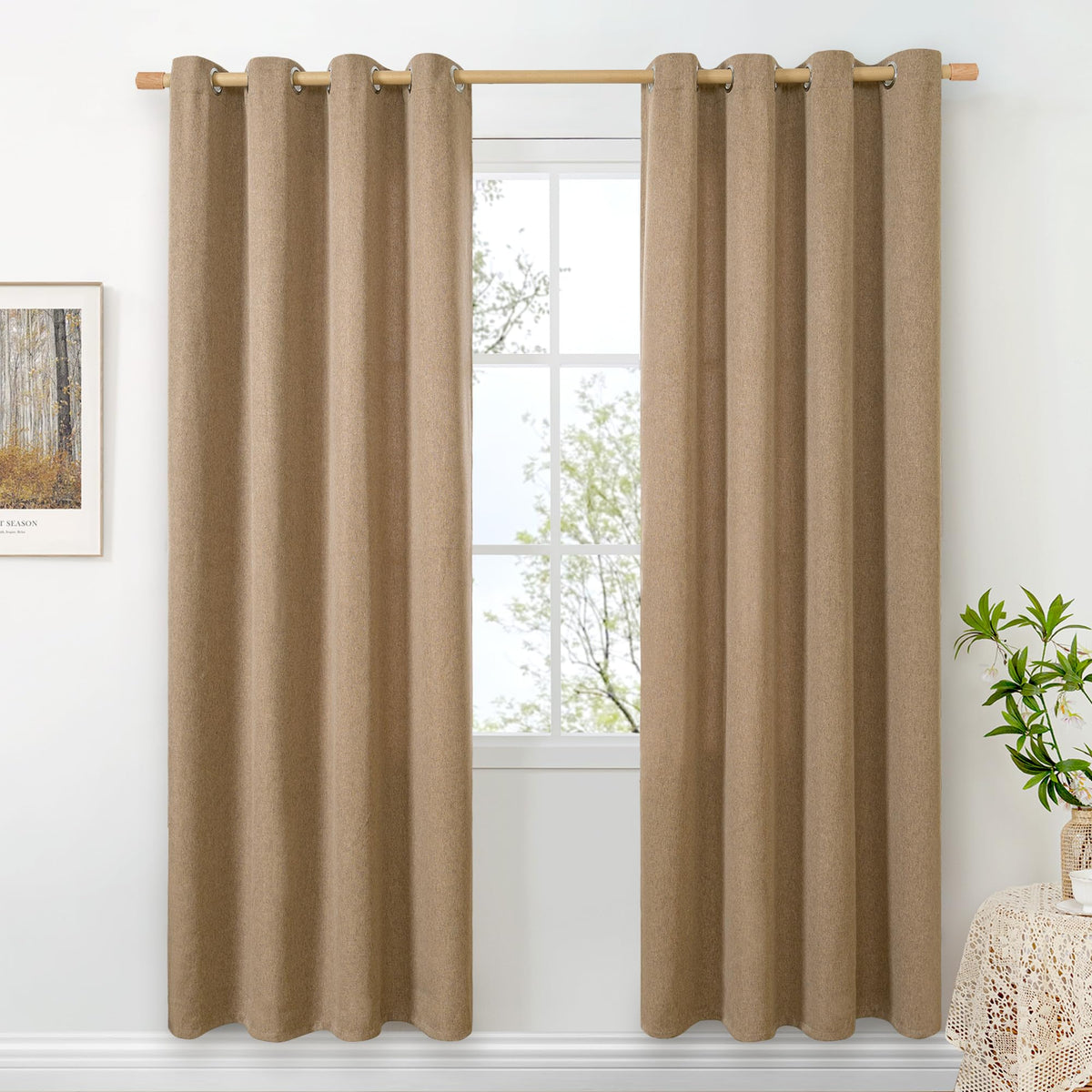 BGment Oatmeal Linen Curtains for Living Room 95 Inch Length 2 Panels Set, Privacy Drapes Light Filtering with Grommet for Farmhouse Bedroom No See Through, Each 52 Inch Wide