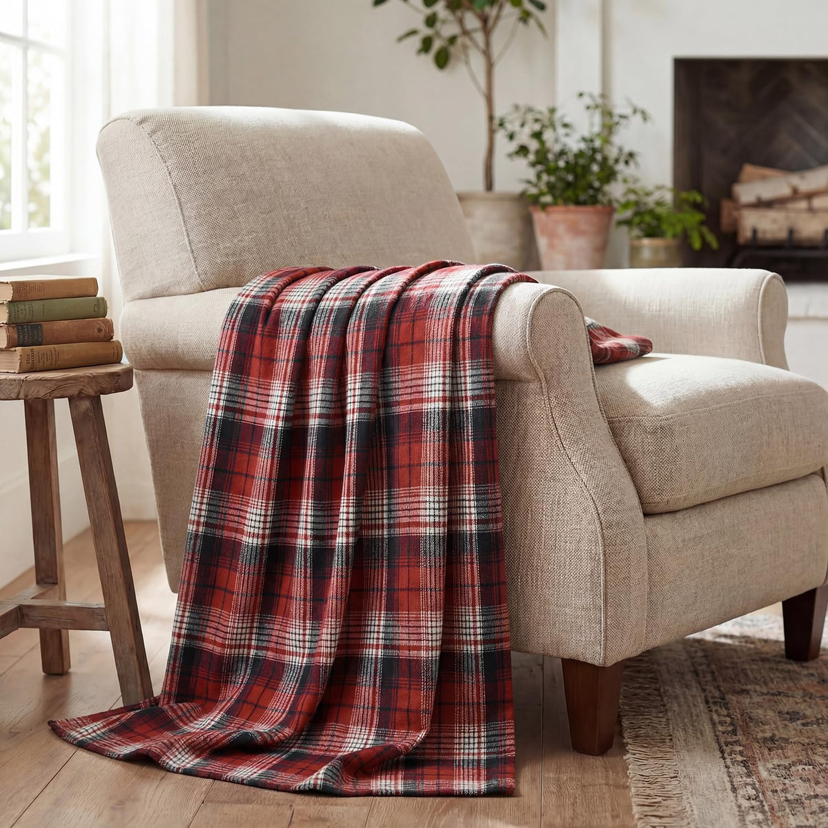 Horaldaily Rust Plaid Fall Decorative Throw Blanket 50x60