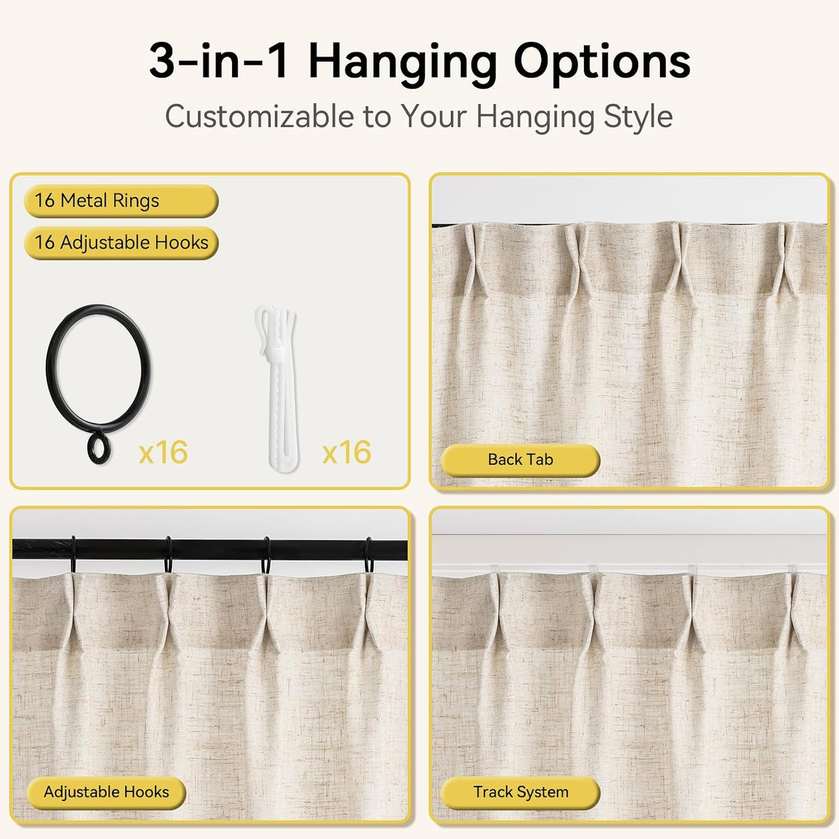 Liz Sheer Pinch Pleated Linen Curtains 90 Inches Long - Light Filtering Pleat Curtains for Living Room,Window Curtains for Bedroom, Luxury Pinch Pleated Drapes with Hooks, Natural, 2 Panels Set