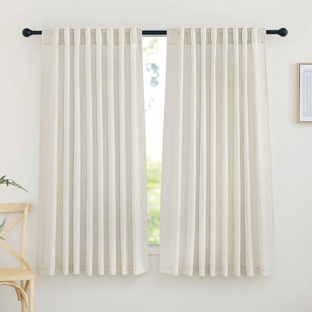NICETOWN Flax Sheer Linen Curtains for Living Room 95 inch Long 2 Panels, Rod Pocket & Back Tab Semi Sheer Drapes Privacy Added with Light Filtering for Bedroom/Living Room, Natural, W55 x L95