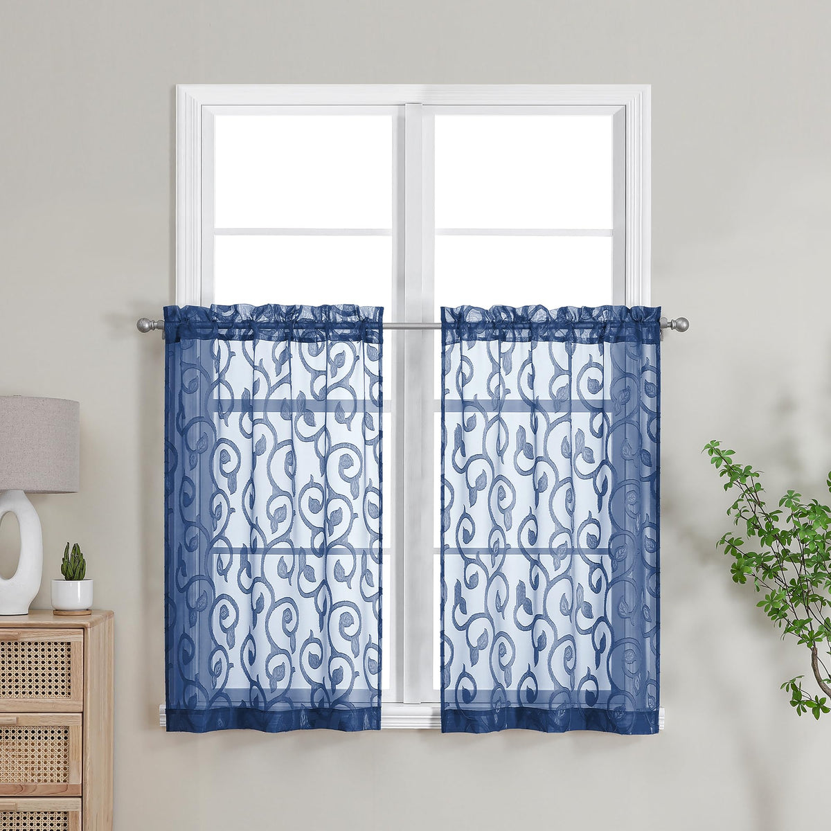OWENIE Furman Ivory Sheer Curtains 84 inches Long for Bedroom Living Room 2 Panels Set, Jacquard Clip Light Filtering Semi Sheer Curtain Rod Pocket Window Drapes, 2 Pcs Each 40 W 84 L