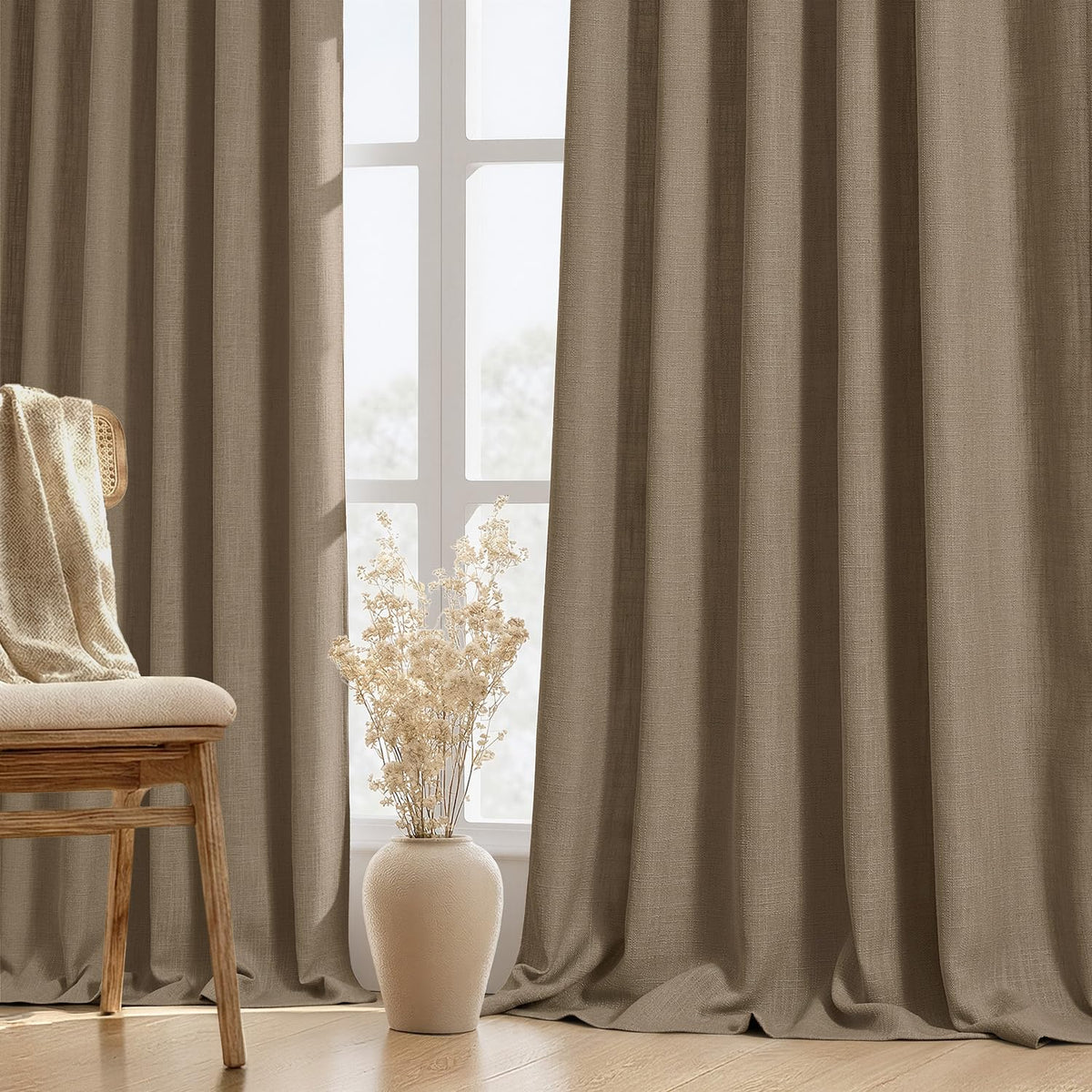 MIULEE Thick Linen Curtains, 42Wx72L, Light Blue Semi Sheer Linen Textured