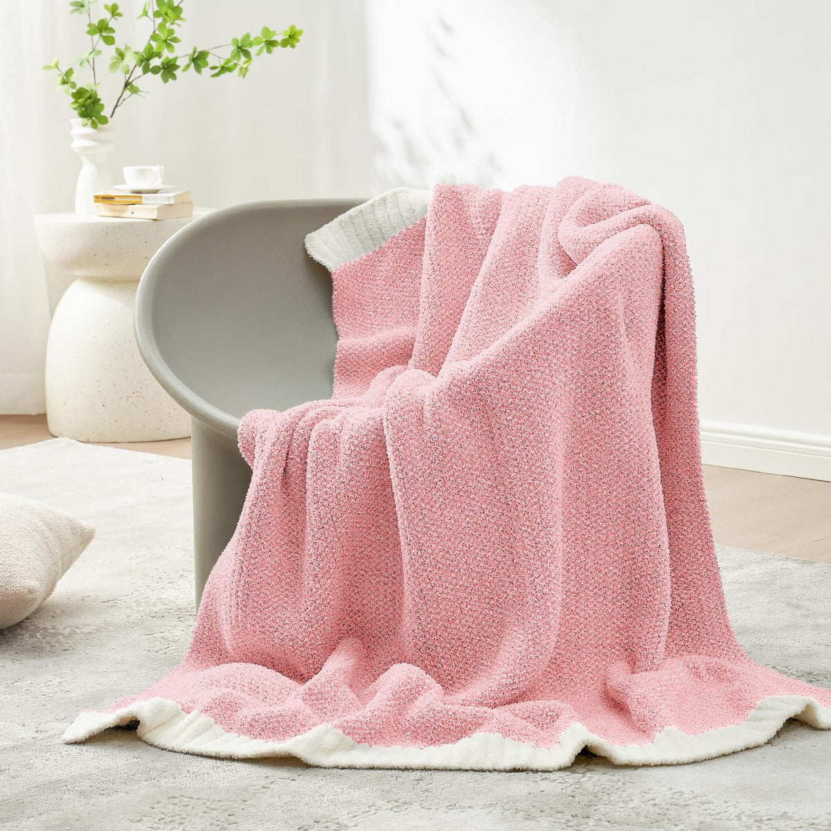 Snuggle Sac Buttery Ivory Throw Blanket for Couch, Reversible Super Soft Knitted Blankets, Warm Cozy Knit Fuzzy Plush Lightweight Throws Dupes for Sofa, Bed, Picnic, Ivory, 50 x 60 inches