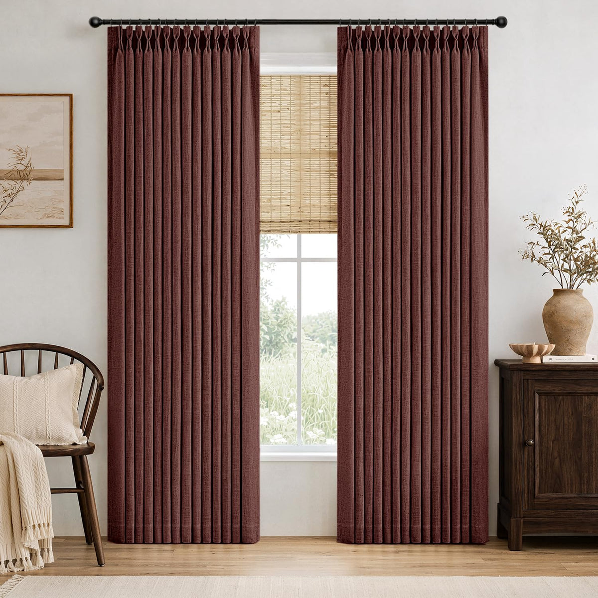 MIULEE Pinch Pleated Linen Curtains 96 Inches Long Beige White 2 Panels