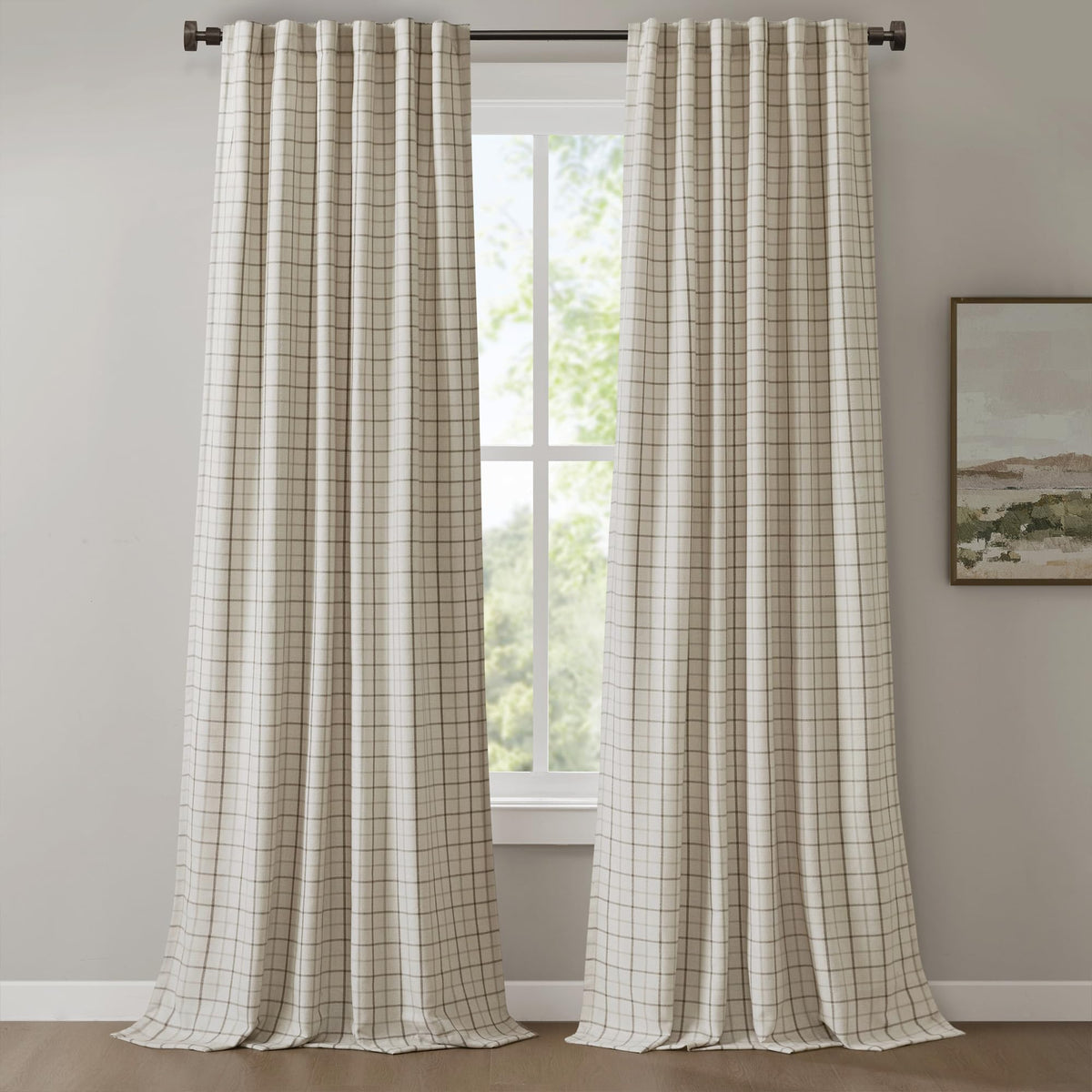 Madison Park Plaid Window Curtain Thermal Insulated, 1 Panel, 50x95 Brown