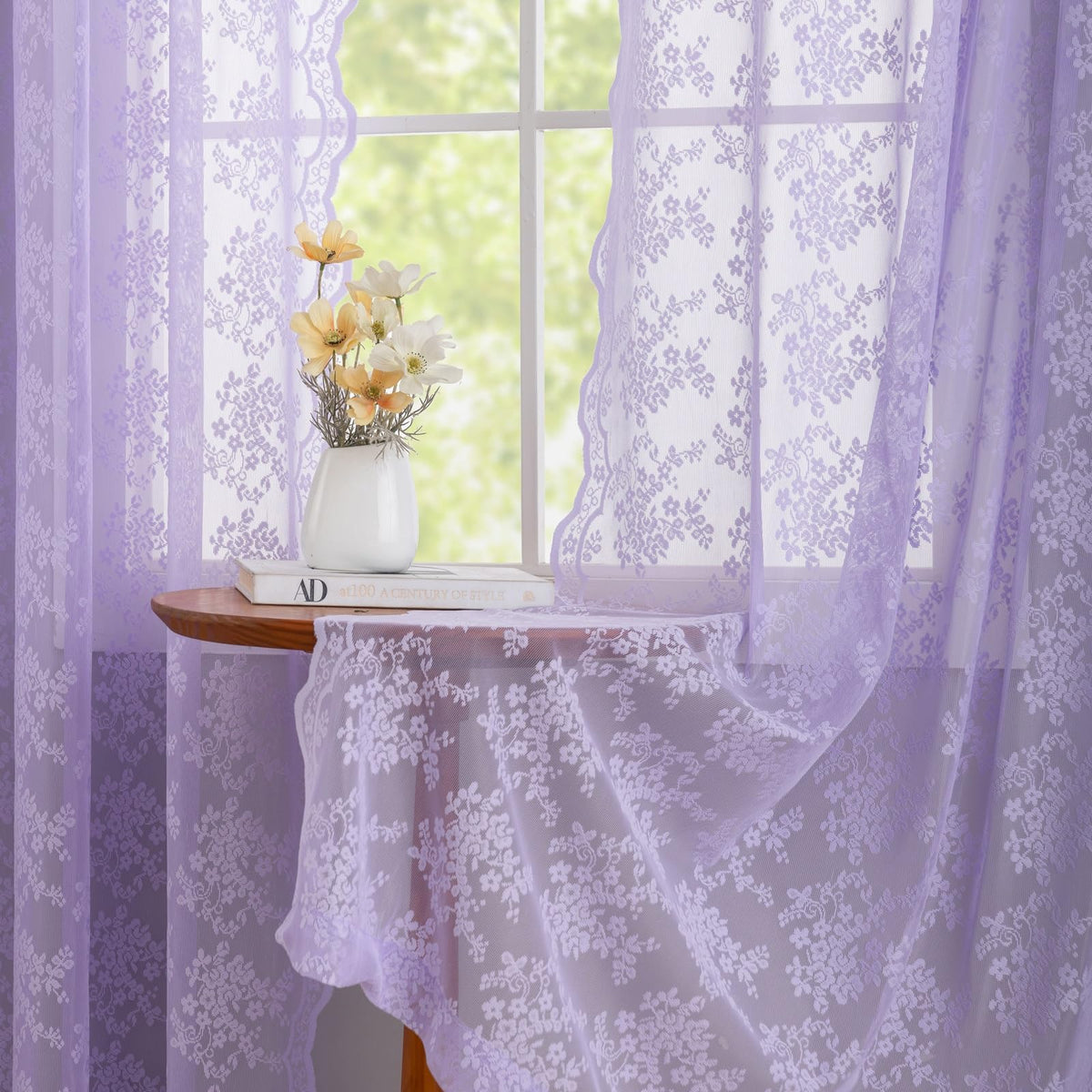 YJ YANJUN Vintage Lace Curtains 84 Inches Long-Victorian Floral Pattern Ivory Sheer Curtain Panels for Living Room Bedroom French Door, Light Filtering Drapes, 2 Panels 52W x 84L Cream