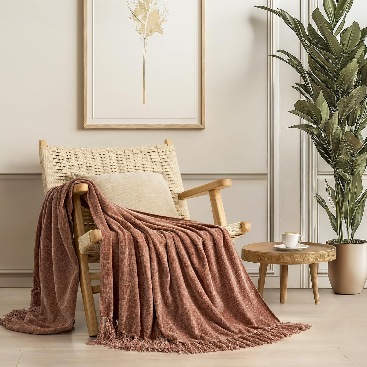 EverGrace Plaid Chenille Fall Throw Blanket, 50"x60", Harvest Orange Plaid