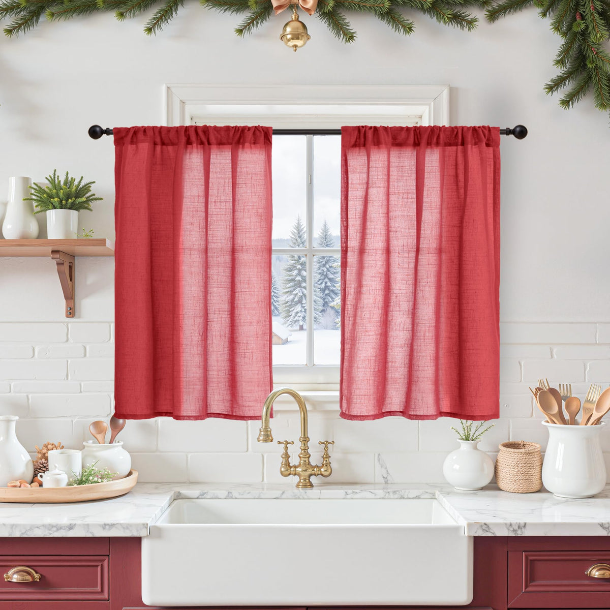 BGment Tan Linen Curtains 84 Inch Length 2 Panels Burlap Semi Sheer Drapes
