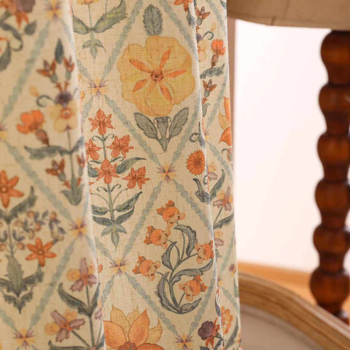 ISAENNE Designer French Linen Printed Curtains,2 Panels,71"x53"-Cornucopi