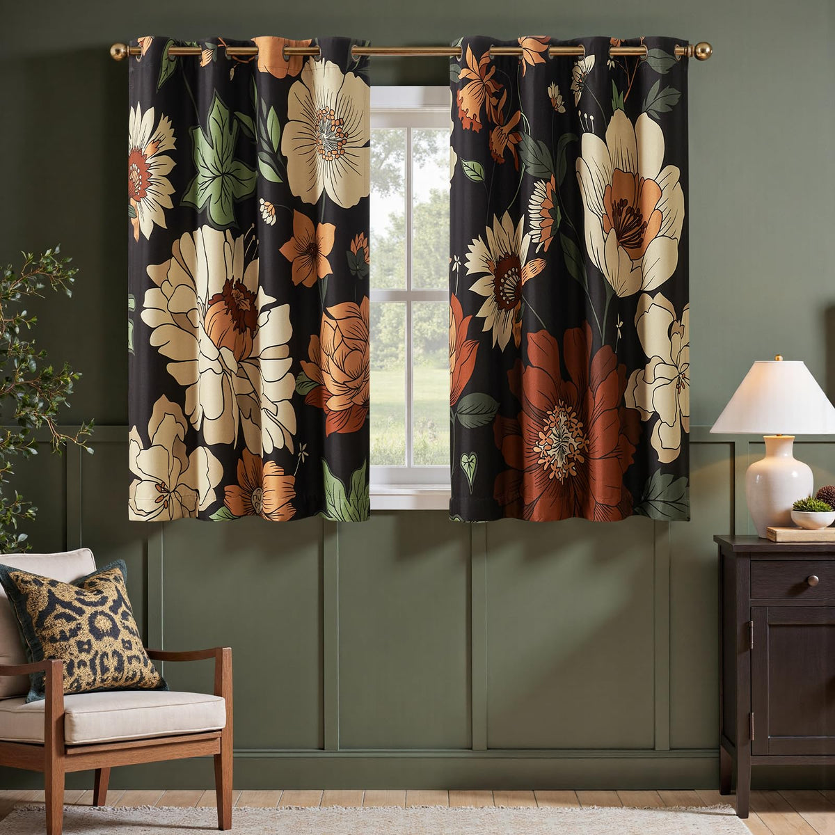 jinchan Beige Boho Floral Blackout Curtains 84 Inch Grommet 4 Panels