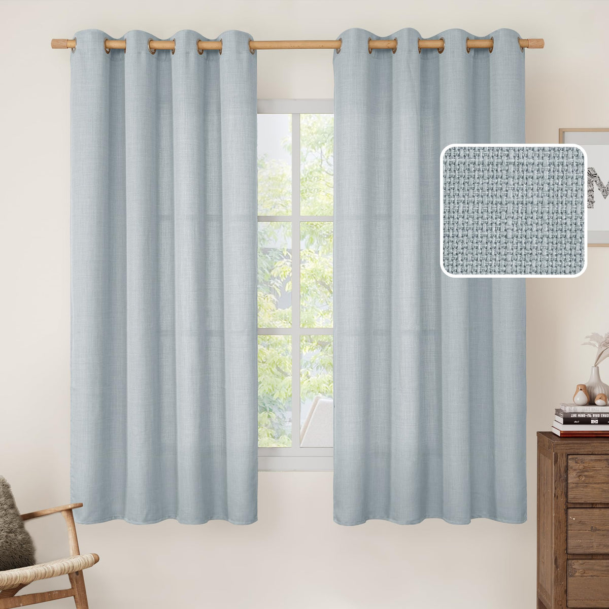 LAMIT Cream Ivory Linen Semi Sheer Curtains 84 inch Length for Bedroom
