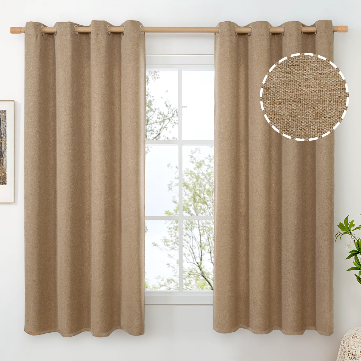 BGment Oatmeal Linen Curtains for Living Room 95 Inch Length 2 Panels Set, Privacy Drapes Light Filtering with Grommet for Farmhouse Bedroom No See Through, Each 52 Inch Wide