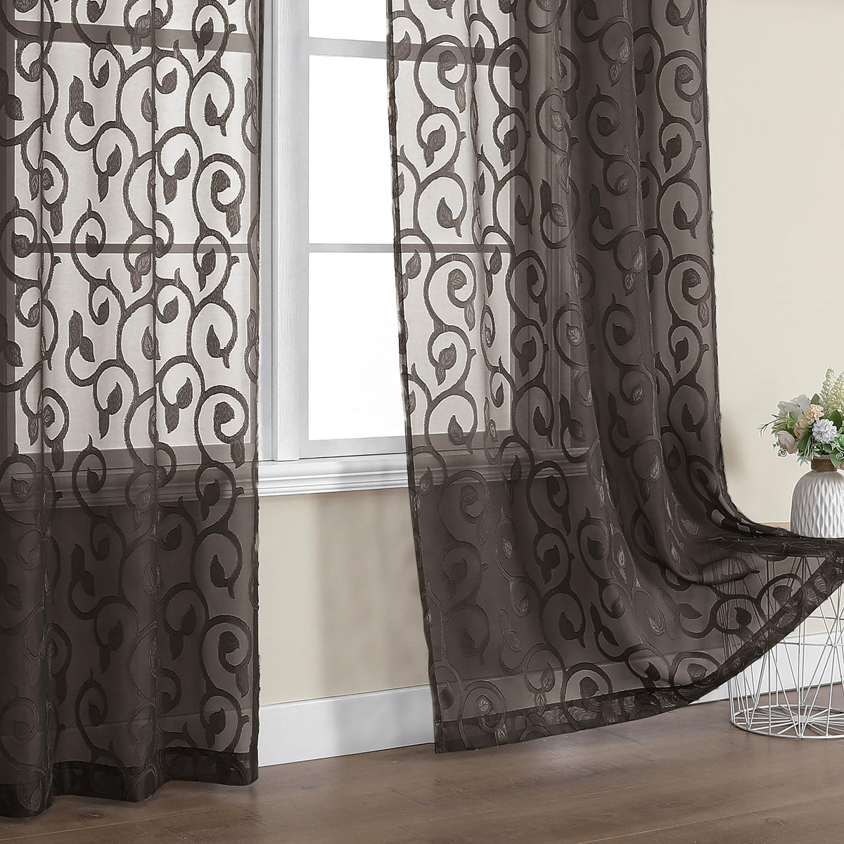 OWENIE Furman Ivory Sheer Curtains 84 inches Long for Bedroom Living Room 2 Panels Set, Jacquard Clip Light Filtering Semi Sheer Curtain Rod Pocket Window Drapes, 2 Pcs Each 40 W 84 L
