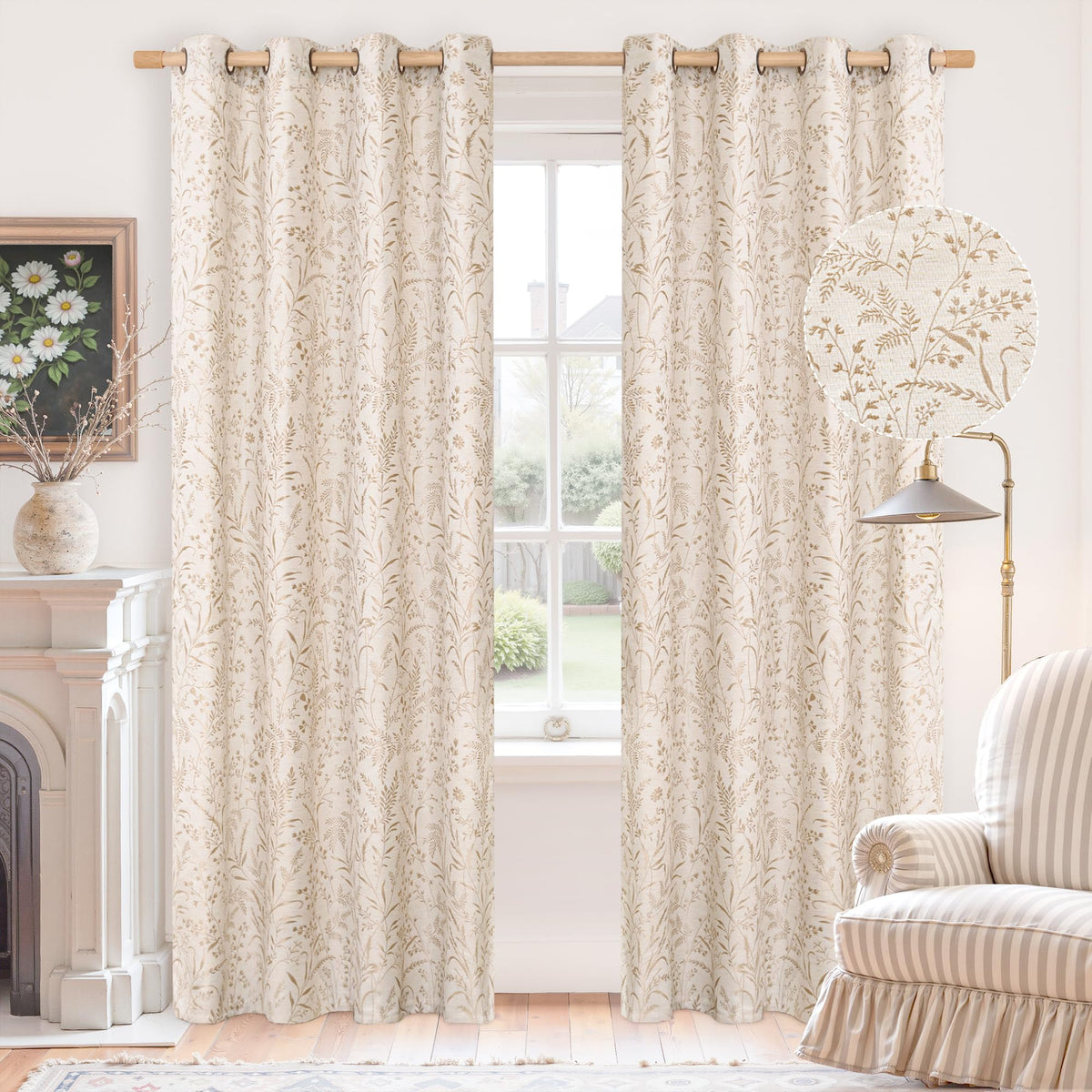 BGment Green Leaf Linen Curtains for Living Room 84 Inch Length 2 Panels
