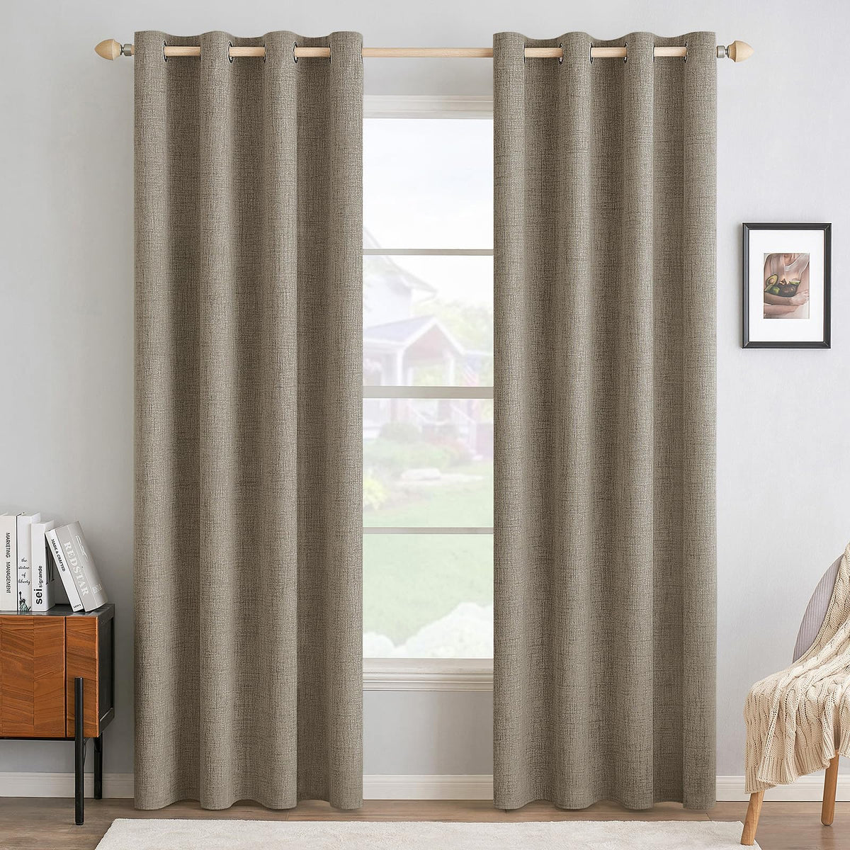 MIULEE 100% Blackout Linen Curtains for Bedroom 52x84 Inches Dusty Blue