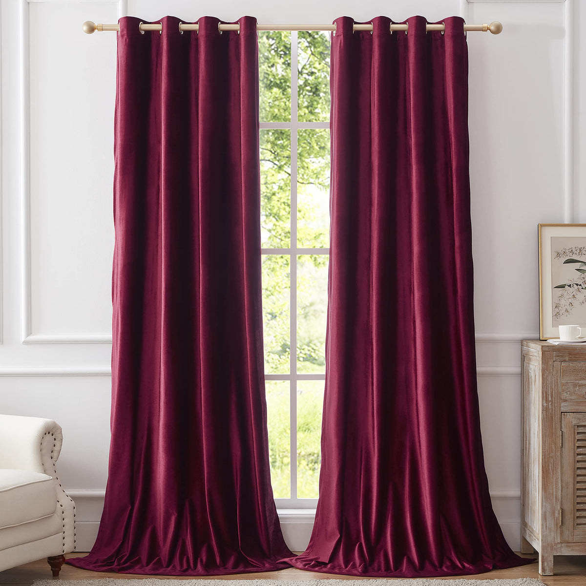 BULBUL Velvet Gold Grommet Blackout Curtains 84 inch Length for Living Room