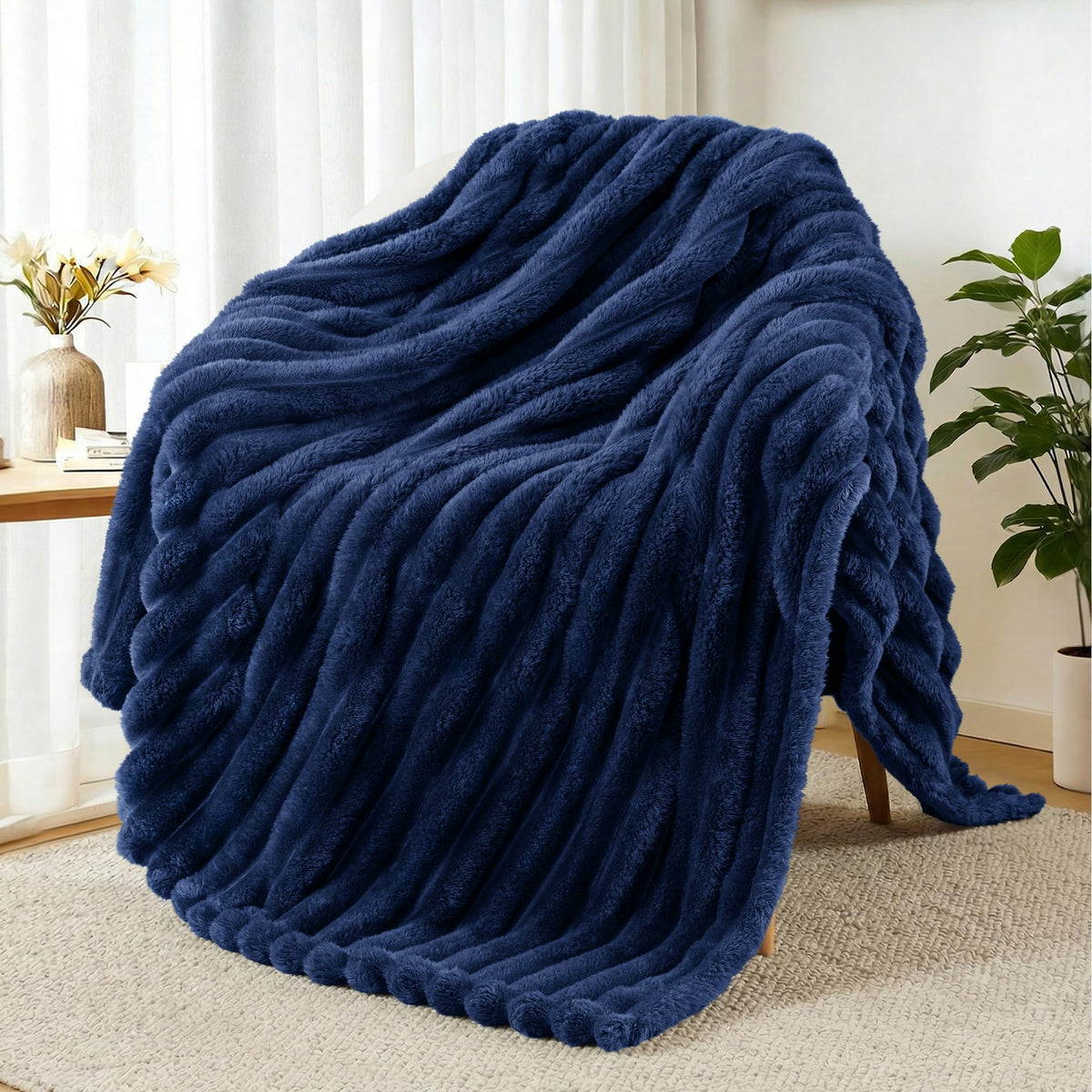 Exclusivo Mezcla Striped Fleece Throw Blanket for Couch, Sofa, Bed, 50"x60"