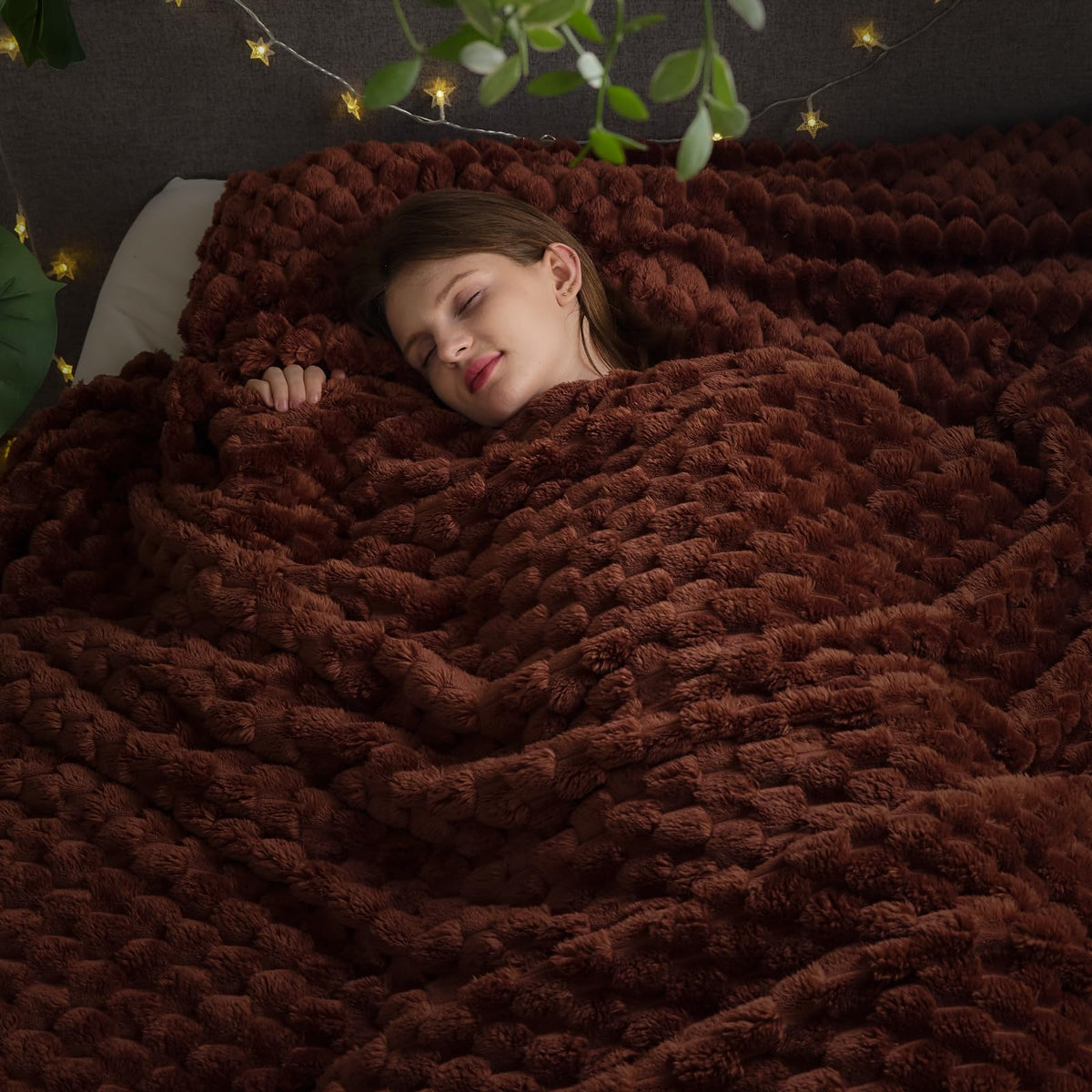 NEWCOSPLAY Fleece Ribbed Cozy Throw Blanket for Couch, Pink, 50"x60"