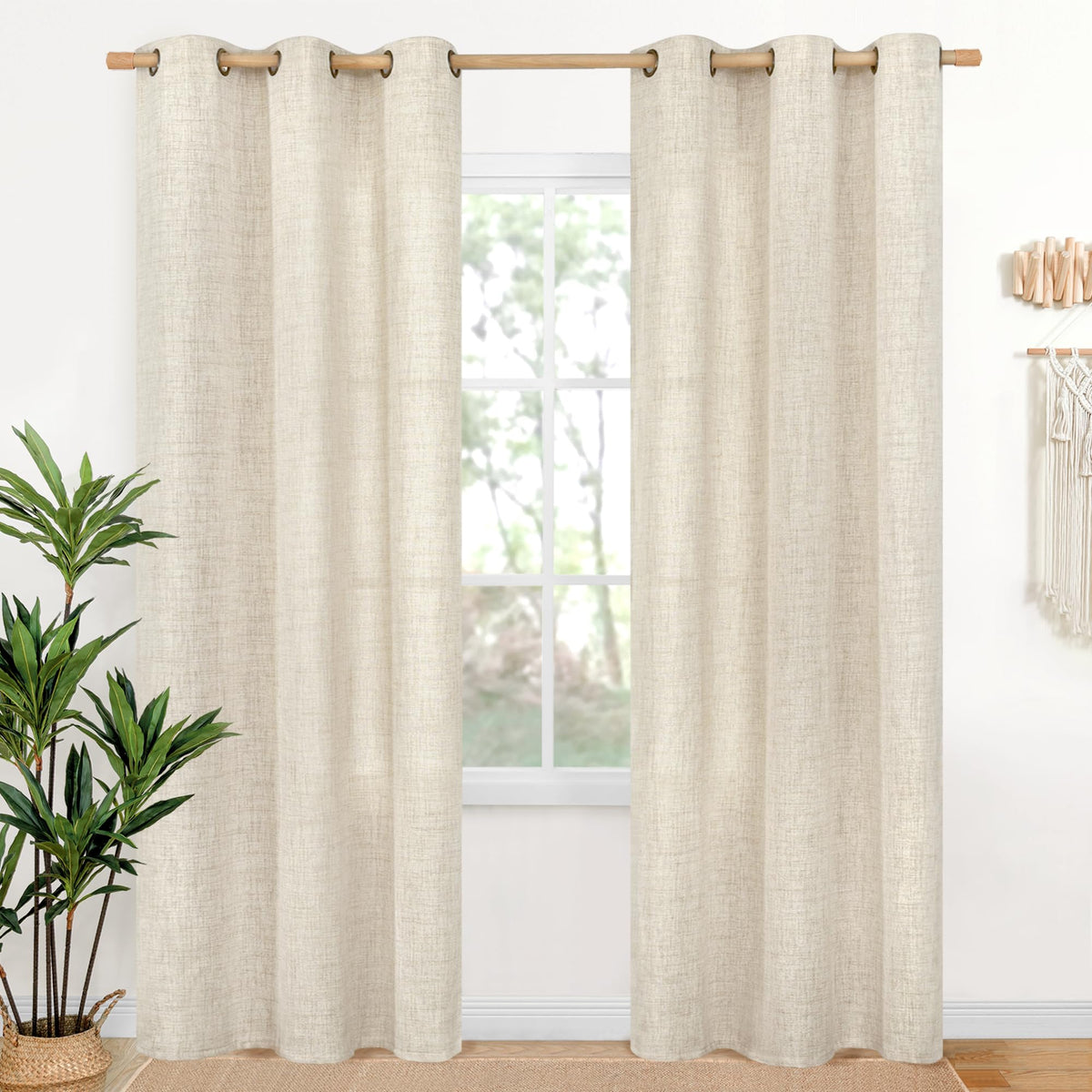 YoungsTex Linen Semi Sheer Curtains 63 Inch Length, Light Filtering Drapes