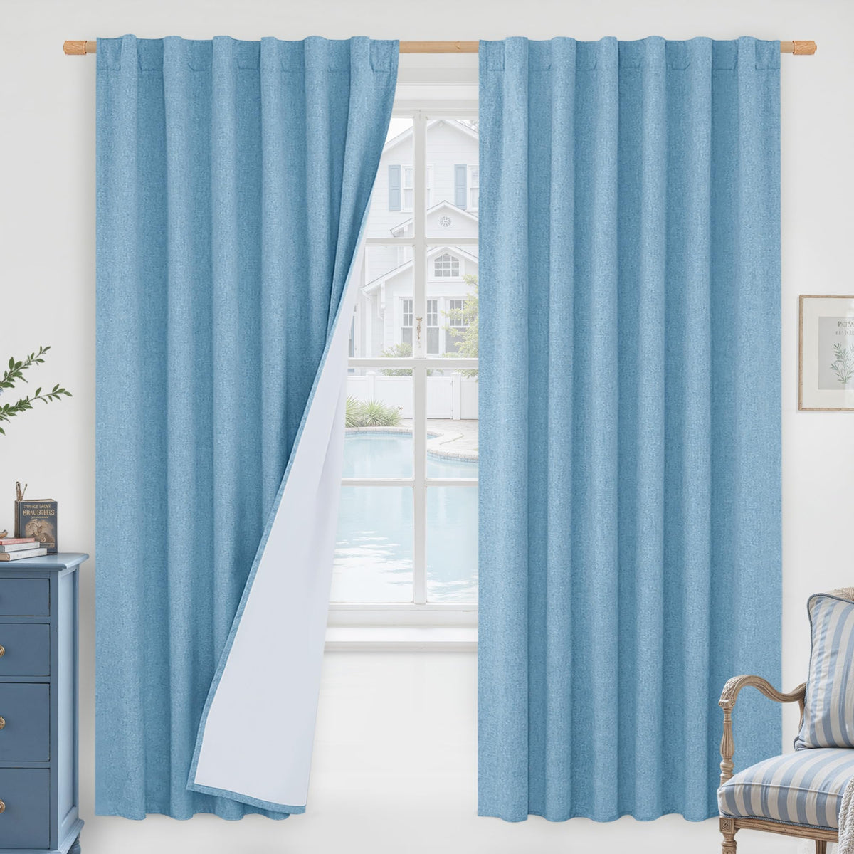 LAMIT 100% Blackout Short Linen Curtains for Cafe 40 Inch Length, Ivory