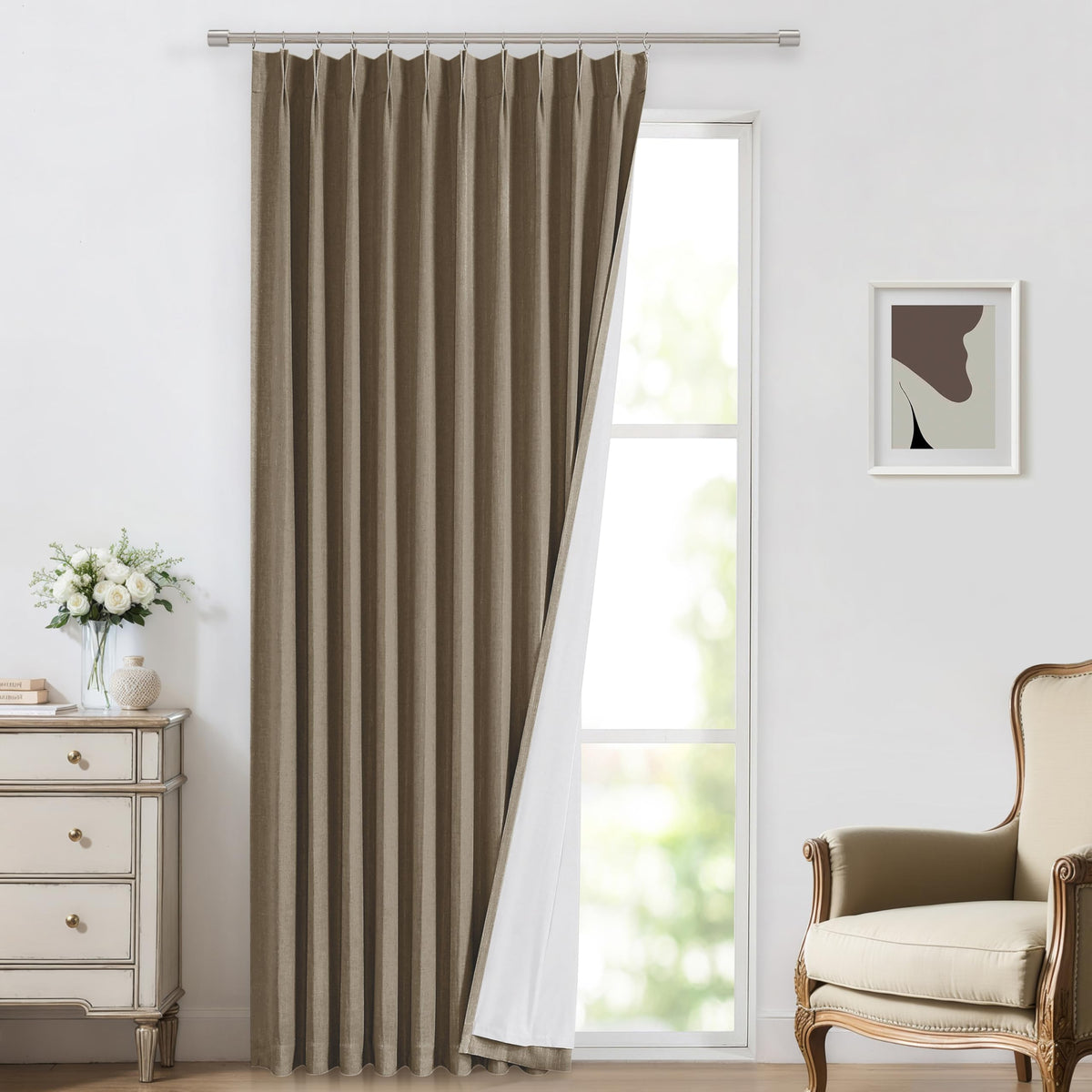 Vision Home Pinch Pleated Full Blackout Curtains Linen Blended Room Darkening Window Curtains 84 inch for Living Room Bedroom Thermal Insulated Pinch Pleat Drapes with Hooks 2 Panel 40"Wx84"L,Blue Fog