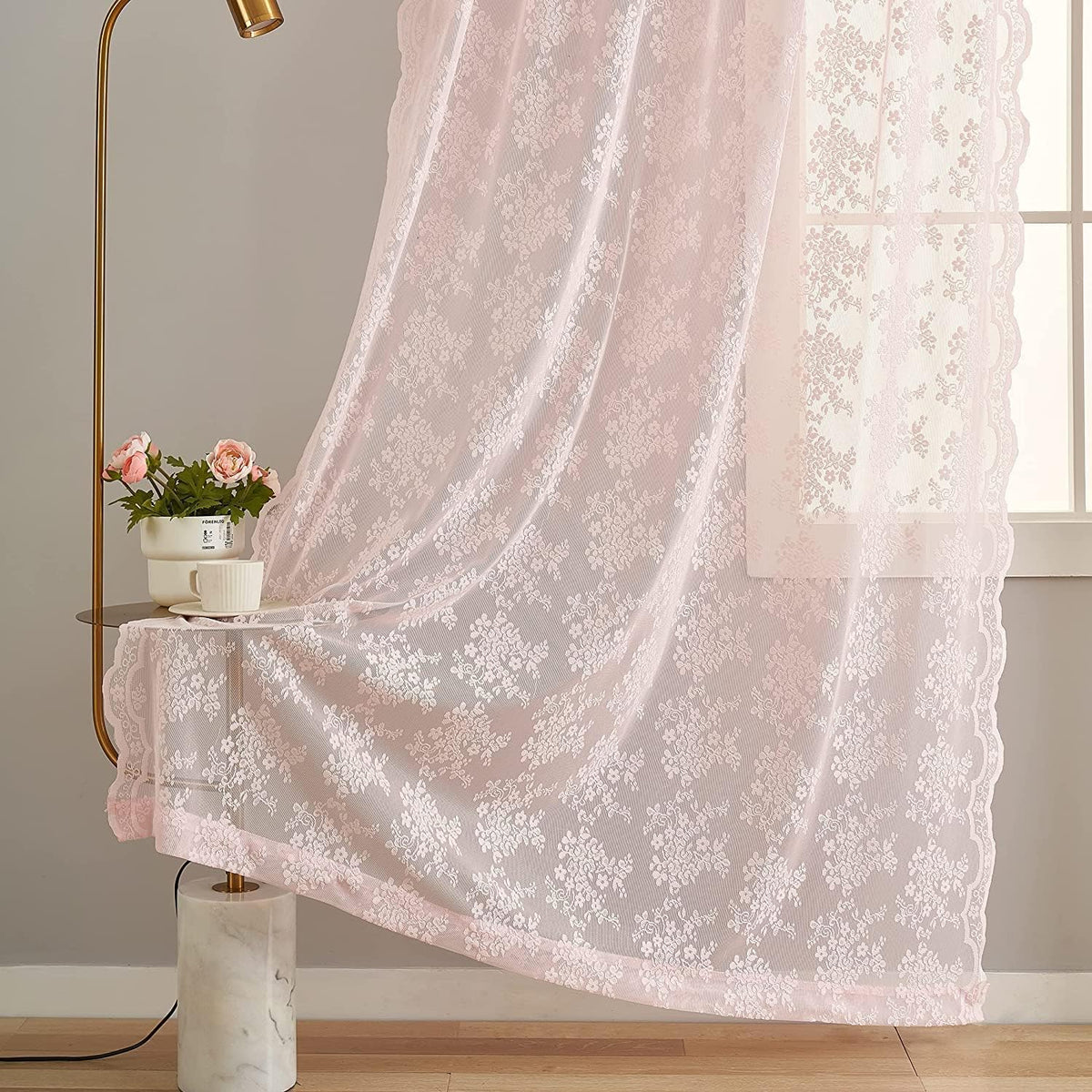 YJ YANJUN Vintage Lace Curtains 84 Inches Long-Victorian Floral Pattern Ivory Sheer Curtain Panels for Living Room Bedroom French Door, Light Filtering Drapes, 2 Panels 52W x 84L Cream